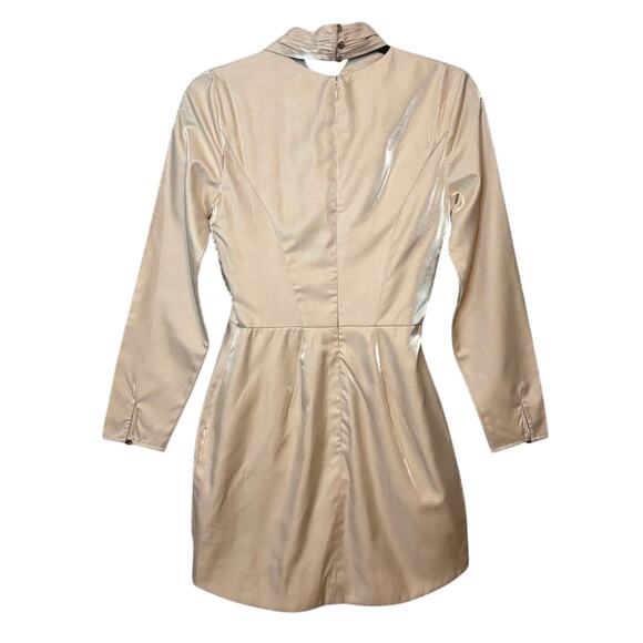 Keepsake Champagne Satin Cutout Mini Dress XS Long Sleeve Party Glam - Picture 7 of 9